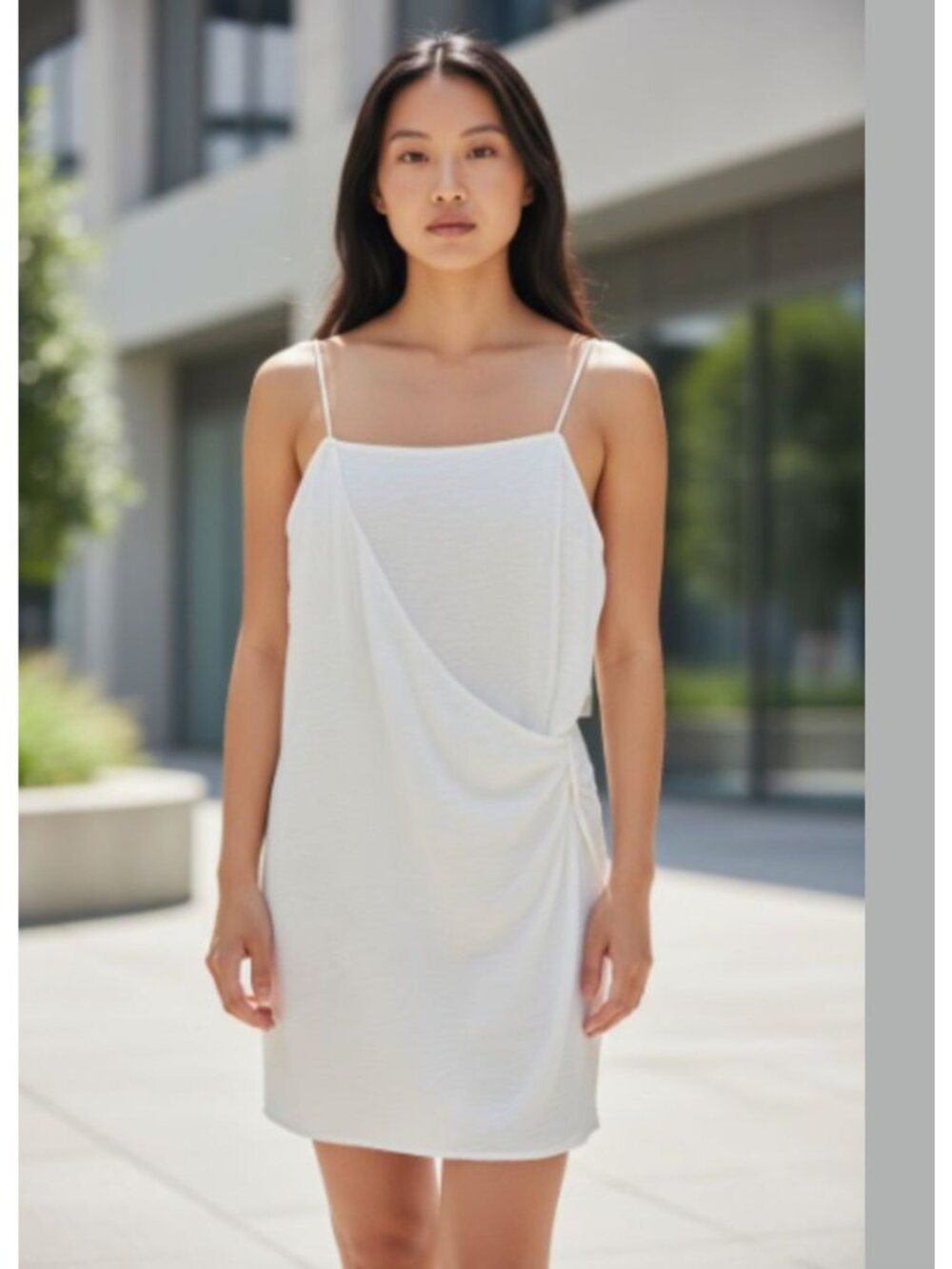 BP. White Draped Mini Slip Dress XXS Adjustable Straps